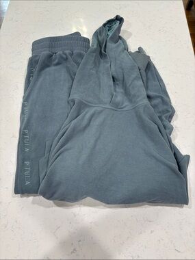 P'tula Dusty Teal Logo-Strip Joggers & Hoodie Set